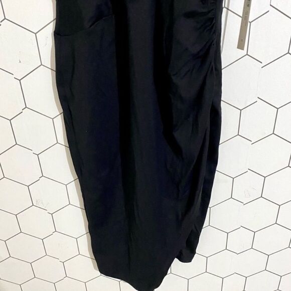 Susana Monaco Gathered Front Slit Black Faux Wrap Dress NEW WITH TAGS SIZE XS - Picture 3 of 8